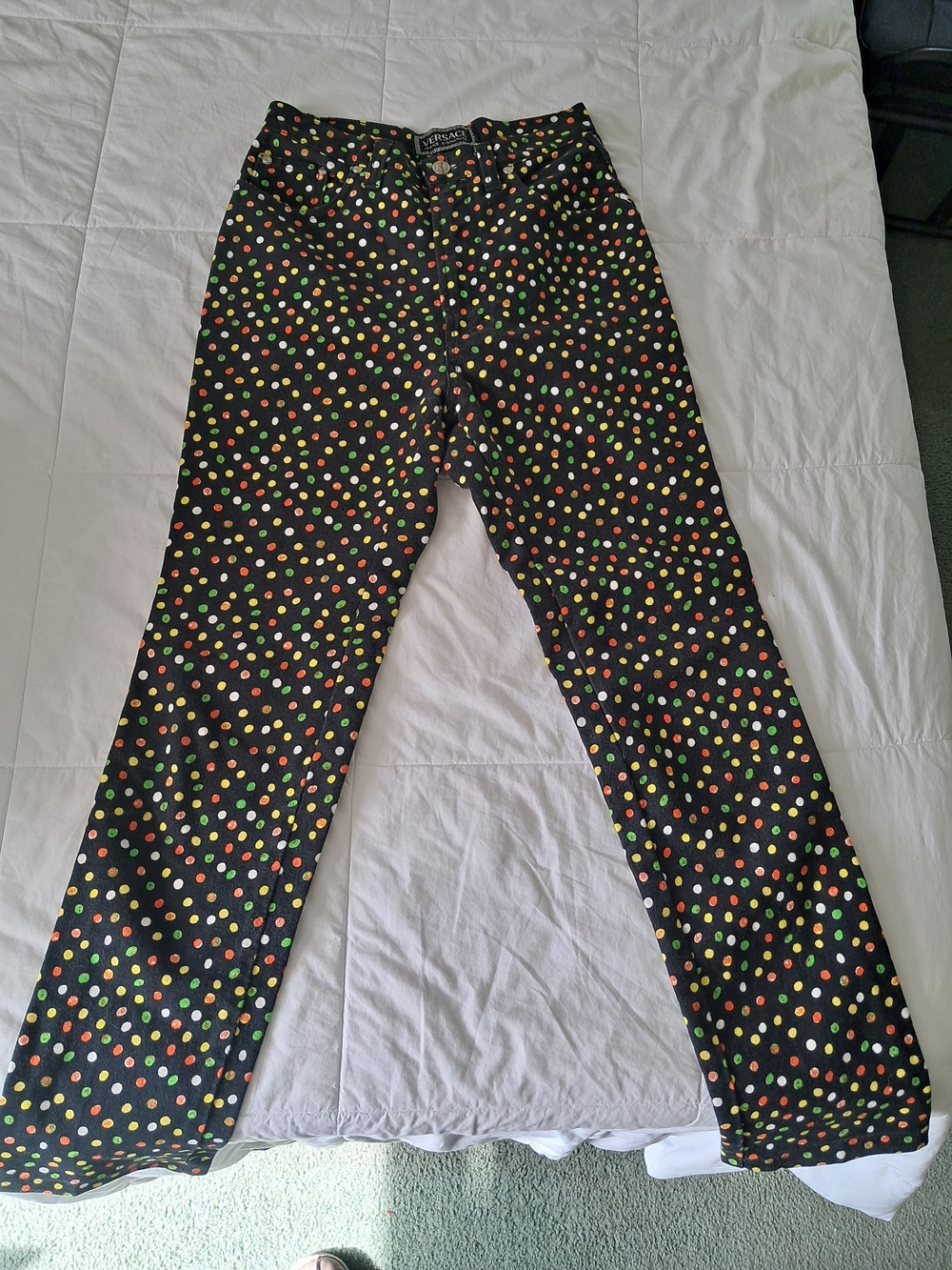 Authentic Versace Black High-Rise Jeans with Multicolor Polka Dot Print - Picture 3 of 13